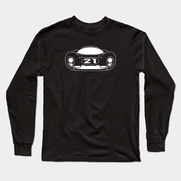 Ferrari 330 Le Mans 67 White Outline Long Sleeve T-Shirt by kindacoolbutnotreally